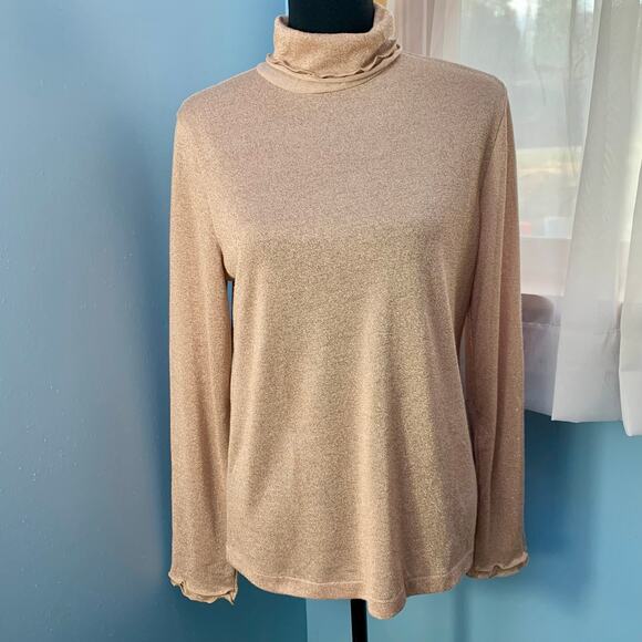 J. Crew Gold Shimmer Ruffle Turtleneck Size Large - Picture 2 of 8